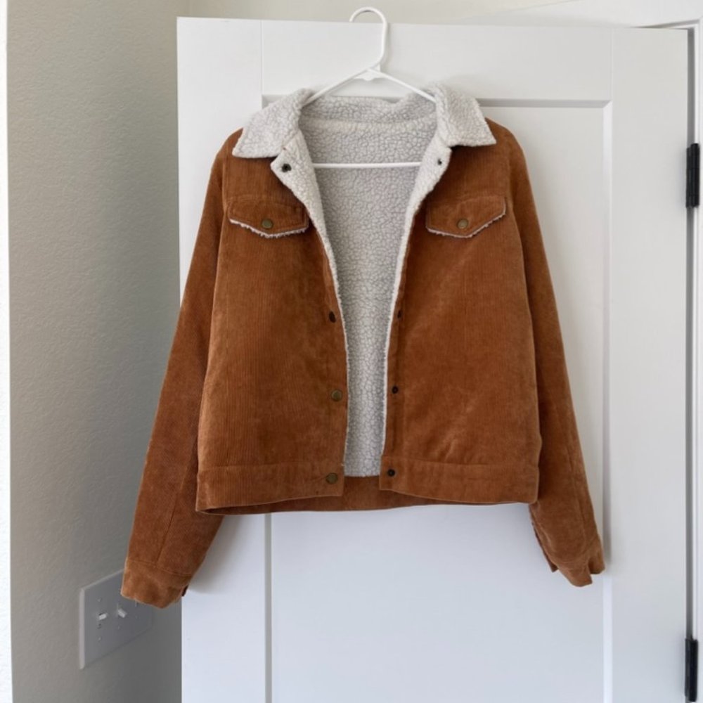Rust Orange Shearling Jacket, Medium